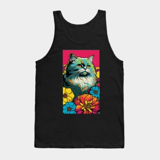 Persian Cat Vibrant Tropical Flower Tall Retro Vintage Digital Pop Art Portrait 2 Tank Top